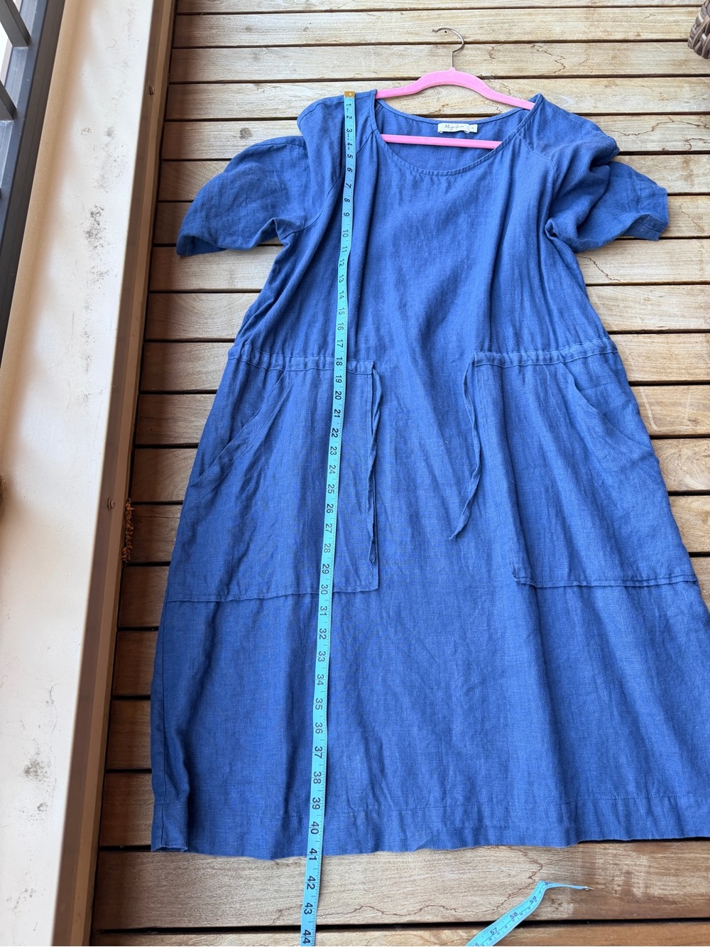 Magic Linen Relaxed Blue Linen Knee-length Dress - Picture 7 of 8